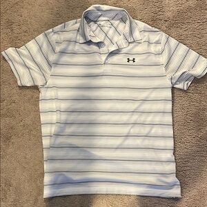 Under Armour White and Grey Polo Shirt Classic Striped Design